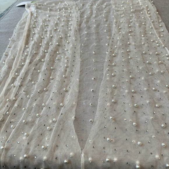 Sheer Mesh Pearl Shiny Rhinestone Dress Sleeveless Cover Up - Picture 4 of 8